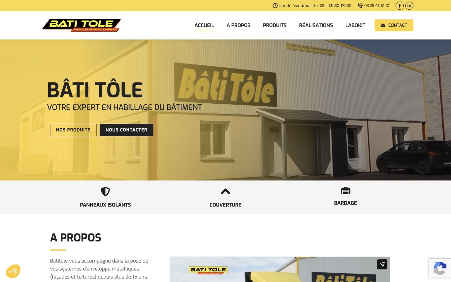 Page d’accueil Bâti Tôle, atelier de fabrication et panneau métallique