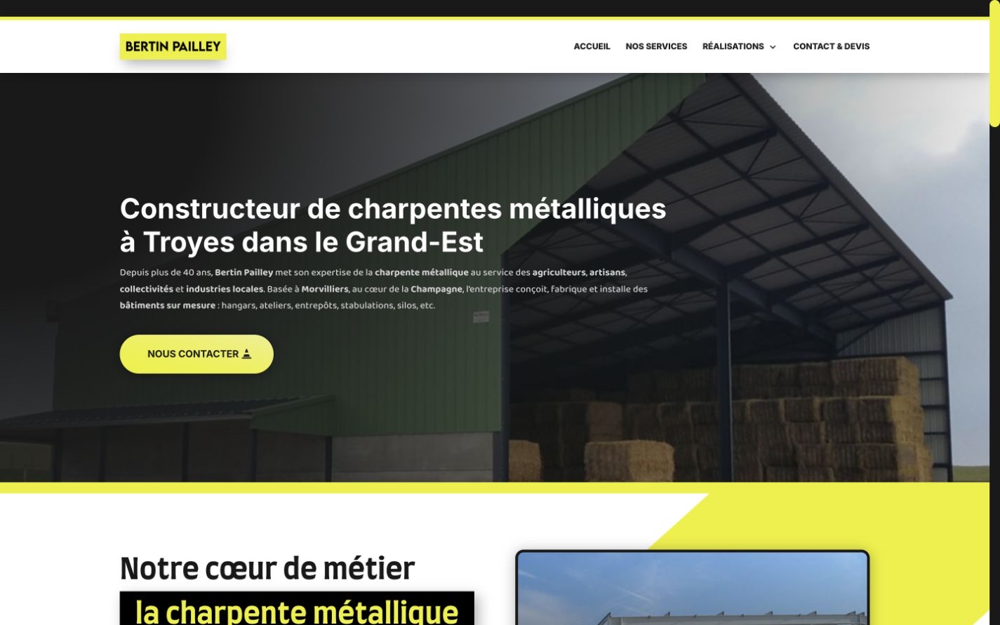 Page d’accueil Bertin Pailley et deux structures métalliques réalisées