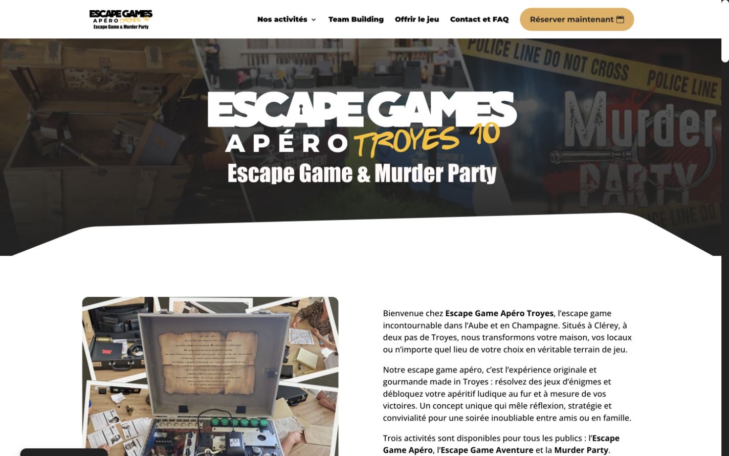 Page d’accueil Escape Game Apéro Troyes et matériel de jeu