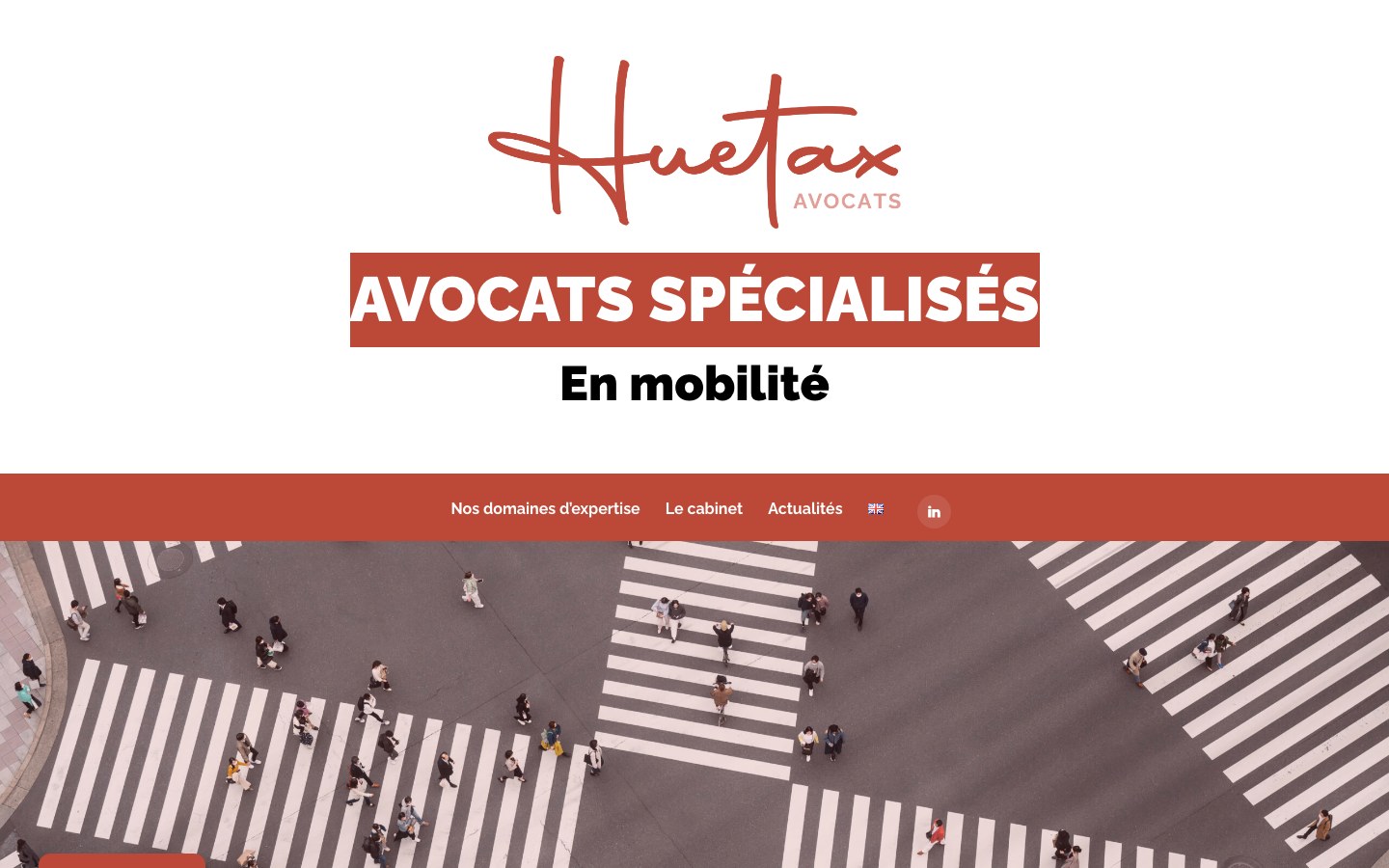 Page d’accueil Huetax, visuel de direction artistique et application imprimée