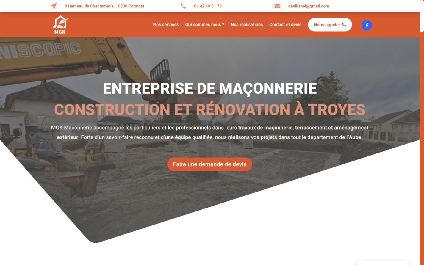 Page d’accueil de Maçonnerie Générale Kanel et exemples de réalisations