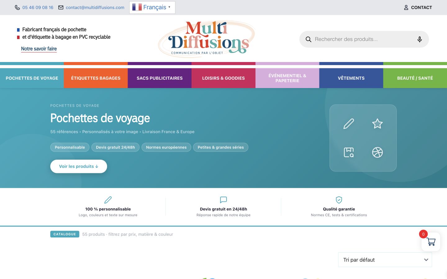 Page publique de la catégorie Pochettes de voyage du catalogue Multidiffusions