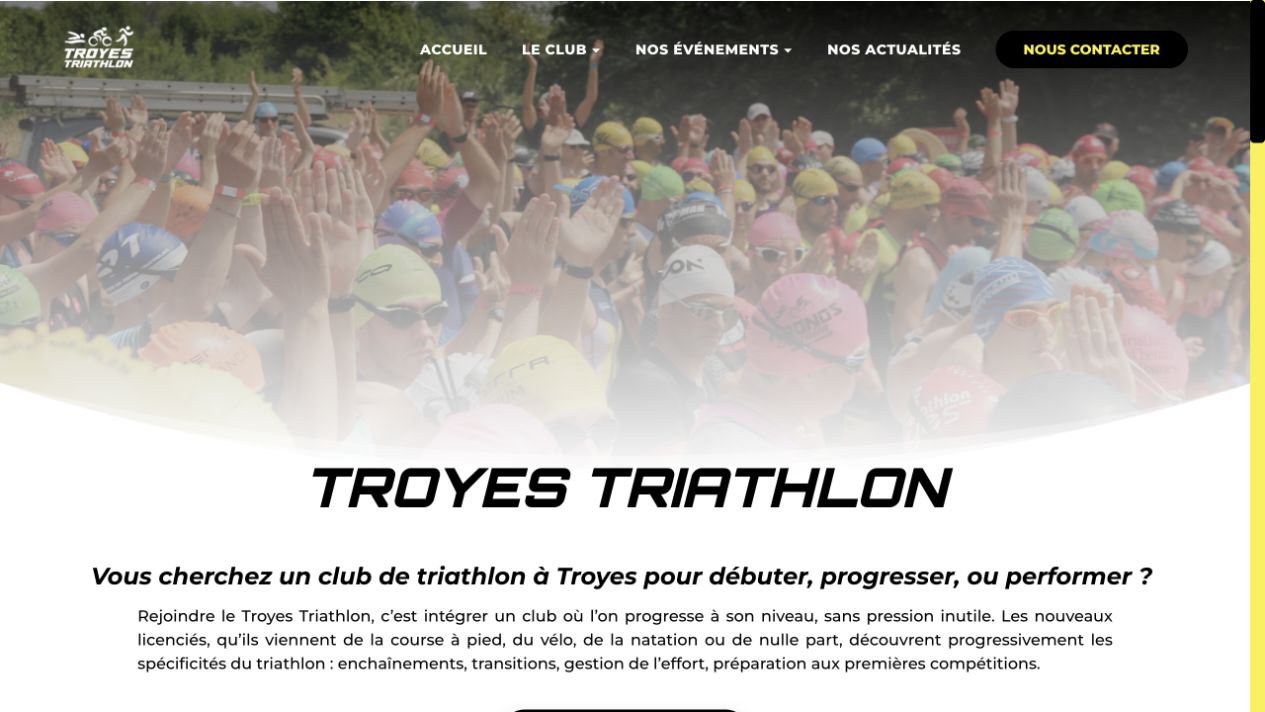 Page d’accueil Troyes Triathlon et accès à une action du collectif