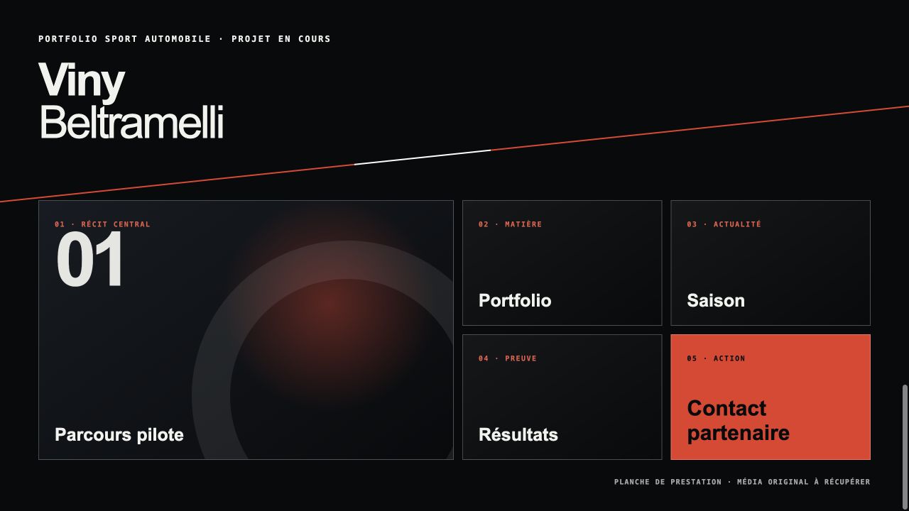 Présentation du portfolio conçu pour Viny Beltramelli